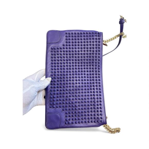 Christian Louboutin Chain shoulder Leather bag studs Spike Pouch Pik Pik Purple - Picture 6 of 10
